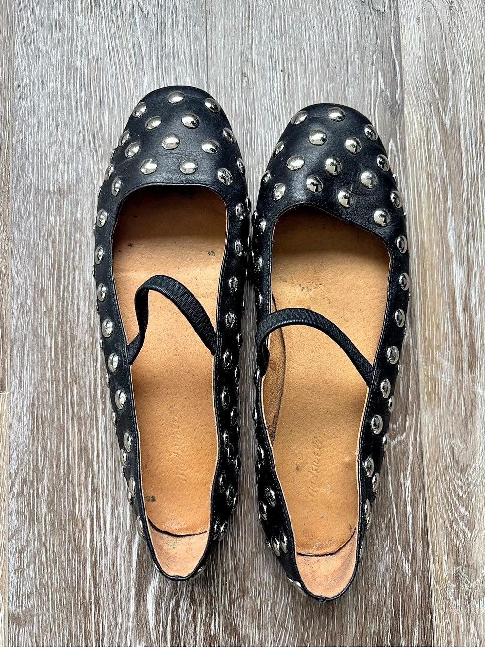 Madewell The Greta Mary Jane Flat Studded Black & Silver US 8